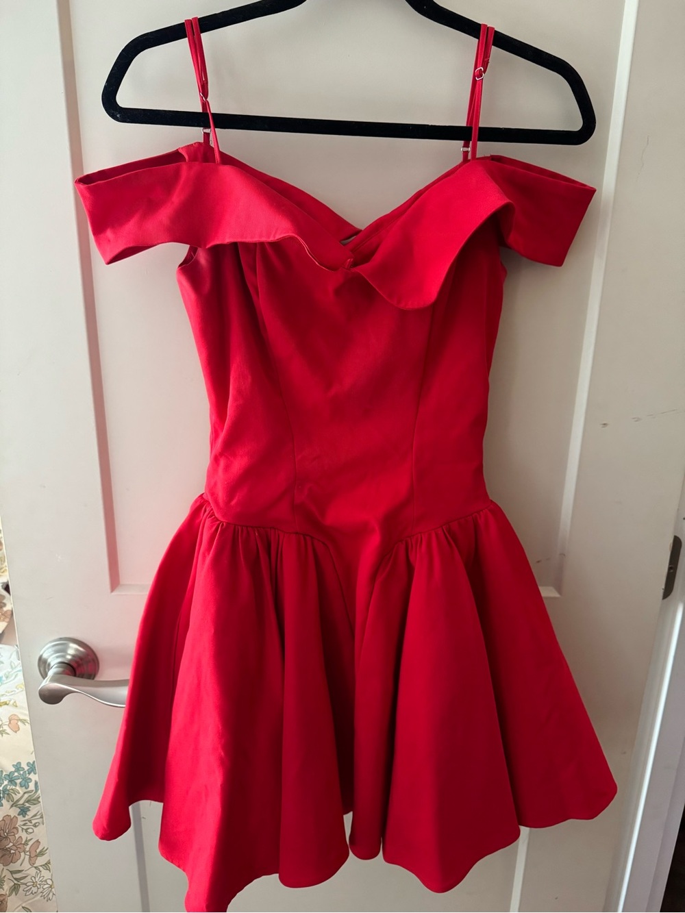 House of CB Red Off-Shoulder Fit & Flare Dress